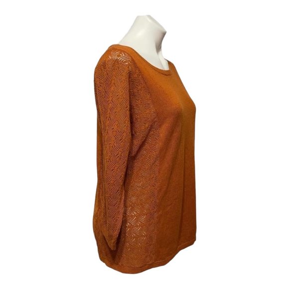 Garnet Hill Small Pointelle Sleeve Boat Neck Burnt Orange Sweater - Picture 3 of 5